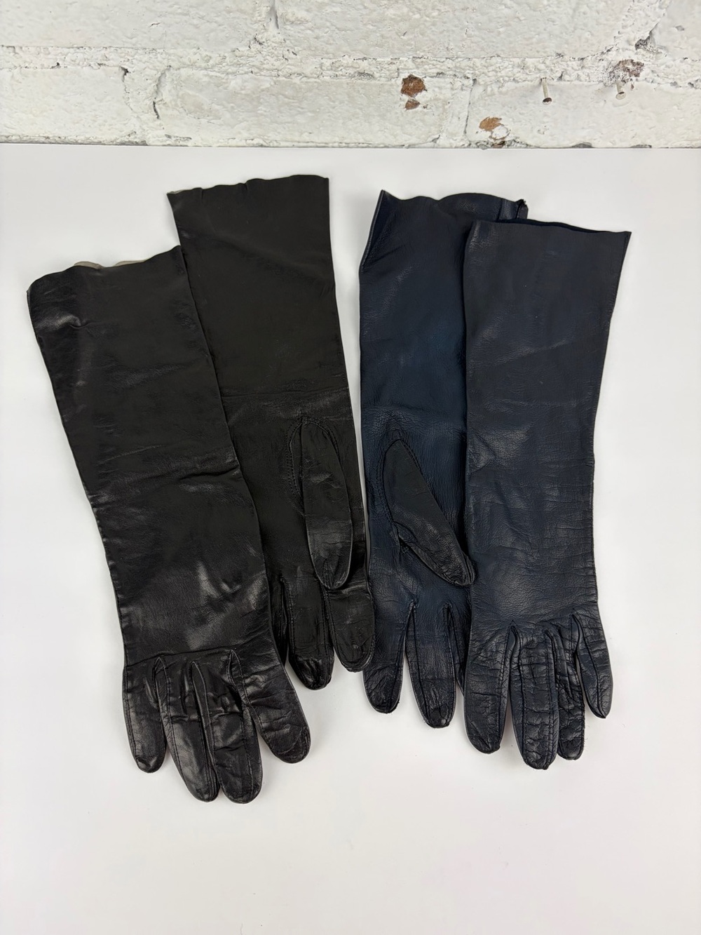 Vintage Black and Navy Blue Kid Leather Gloves Set of Two 6.5